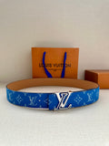 Louis Vuitton belt in blue monogram canvas with silver-tone LV buckle