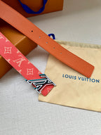 Louis Vuitton leather belt in orange with silver-tone LV buckle and punched holes