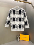 Givenchy knit sweater, black-and-white geometric jacquard, crew neck, long sleeves