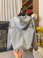 Gray Dior monogram hoodie with hood and "CHRISTIAN DIOR" logo print
