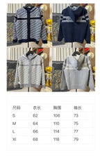 Dior hooded zip jacket collage with patterned and navy options plus size chart