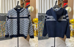 Dior hooded zip jackets shown together: navy solid and navy-and-white patterned styles