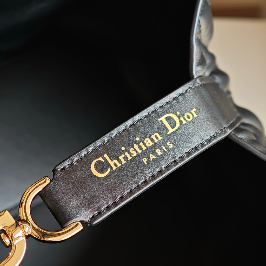 Christian Dior Paris strap patch with gold hardware, dark blue leather