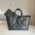 Dior quilted tote with matching pouch and gold D-R logo, dark blue