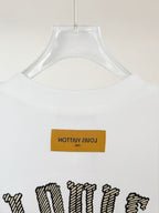 White Louis Vuitton T-shirt back close-up with neck label and top graphic