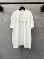 White short-sleeve crewneck T-shirt with 'Diorling' script graphic