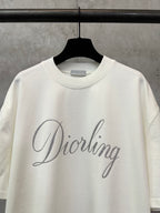 White short-sleeve T-shirt with 'Diorling' front graphic, crewneck