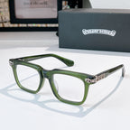 Tortoise eyeglasses with square frames, gold-tone hinge and patterned brow bar