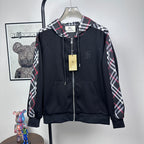 Burberry zip-up hooded jacket in dark navy with plaid hood lining and front pockets