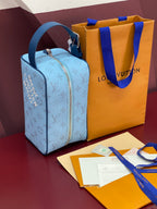 Louis Vuitton light blue monogram structured crossbody bag with blue handles and zipper top