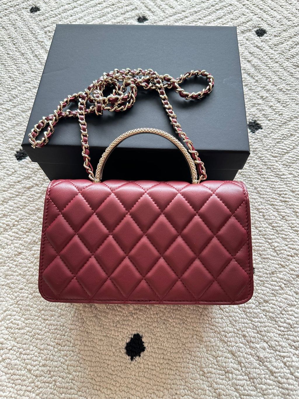 Chanel quilted shoulder bag with double chain strap, burgundy leather