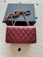 Chanel quilted shoulder bag with double chain strap, burgundy leather