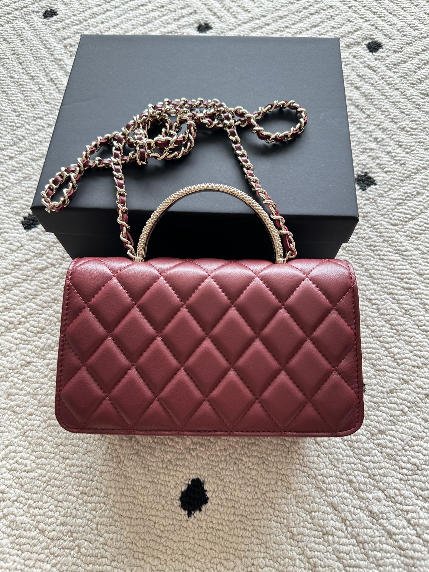 Chanel quilted shoulder bag with double chain strap, burgundy leather