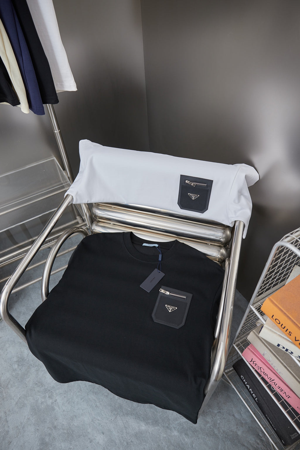 Prada T-shirts set on rack: black and white short-sleeve