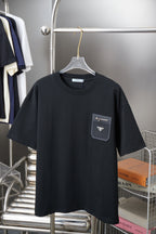 Black Prada short-sleeve T-shirt with triangle logo patch pocket