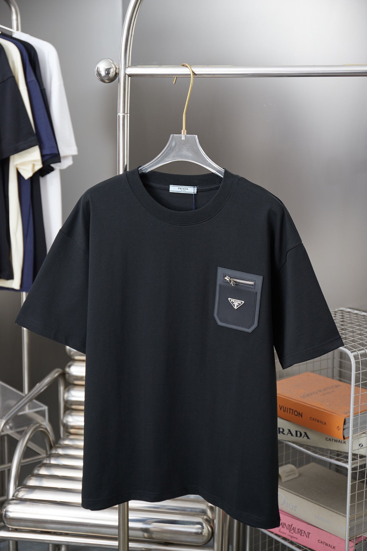 Black Prada short-sleeve T-shirt with triangle logo patch pocket