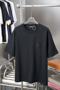 Dark short-sleeve T-shirt with rhinestone floral logo on the chest
