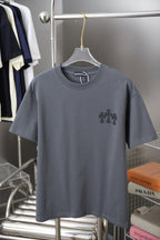 Crew-neck short-sleeve T-shirt in dark gray, with small rhinestone logo on chest