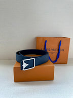 Louis Vuitton belt with blue leather strap and silver buckle