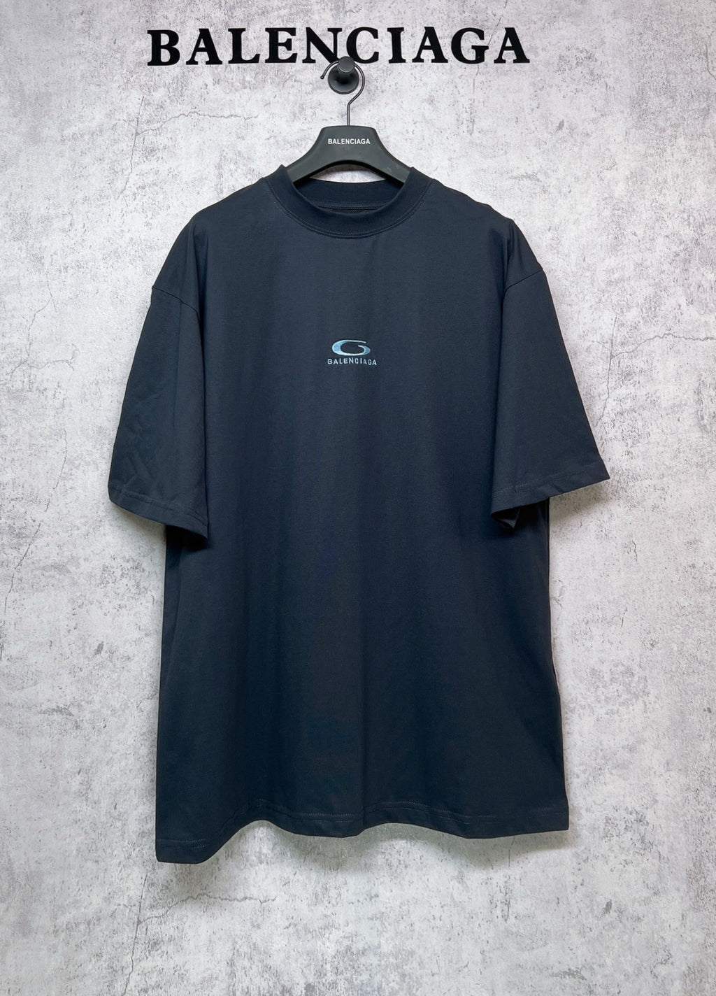 Balenciaga short-sleeve T-shirt in dark navy, crew neck, small logo on chest