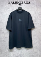 Balenciaga short-sleeve T-shirt in dark navy, crew neck, small logo on chest