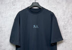 Dark navy short-sleeve T-shirt with crew neck and centered chest logo