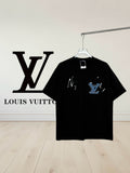 Louis Vuitton T-shirt in black with blue and white graphic logo on chest