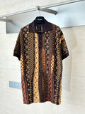 Louis Vuitton patchwork monogram short-sleeve button shirt, brown and gold