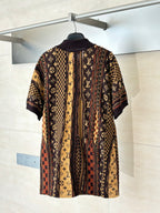Louis Vuitton monogram short-sleeve shirt with vertical patchwork panels, brown