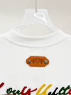 Louis Vuitton white T-shirt with crew collar and embroidered tan logo patch