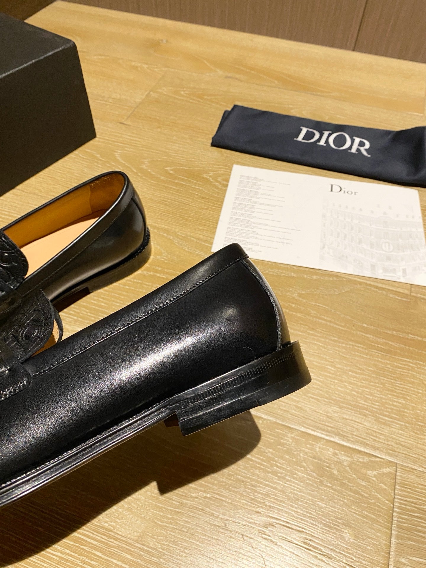 Black leather loafer outsole and heel, slip-on style