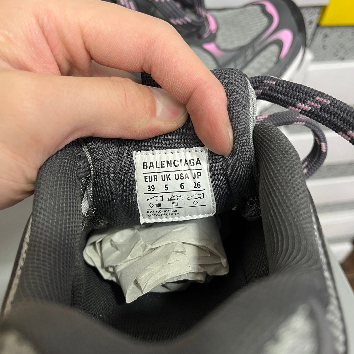 Unisex sneaker size label inside: BALENCIAGA EUR UK USA 39 5 6 26