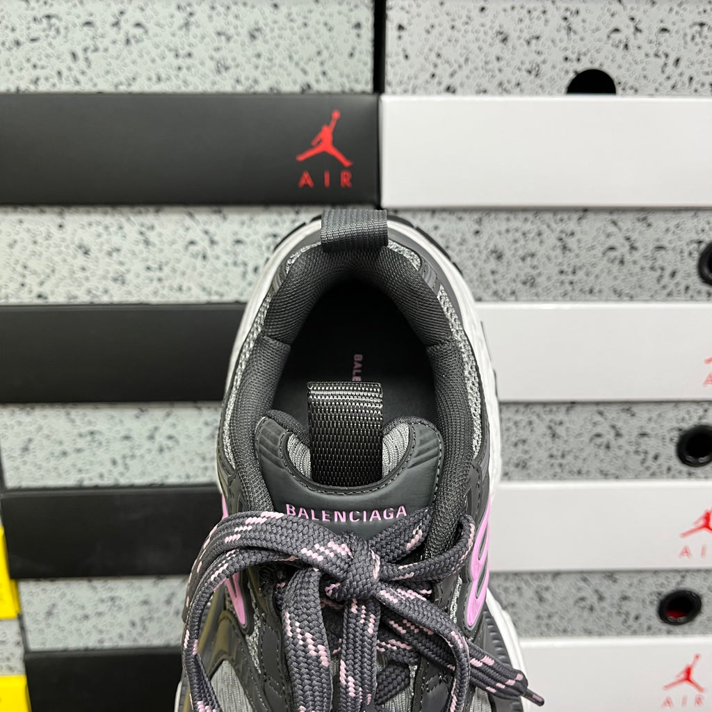 Unisex sneaker interior heel lining with Balenciaga branding and gray fabric upper