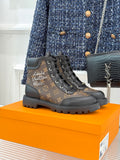 Louis Vuitton monogram lace-up boots, dark brown/black with chunky rubber sole