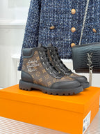 Louis Vuitton monogram lace-up boots, dark brown/black with chunky rubber sole