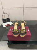 Gucci ladies platform sandals with leopard-print straps and gold-tone hardware