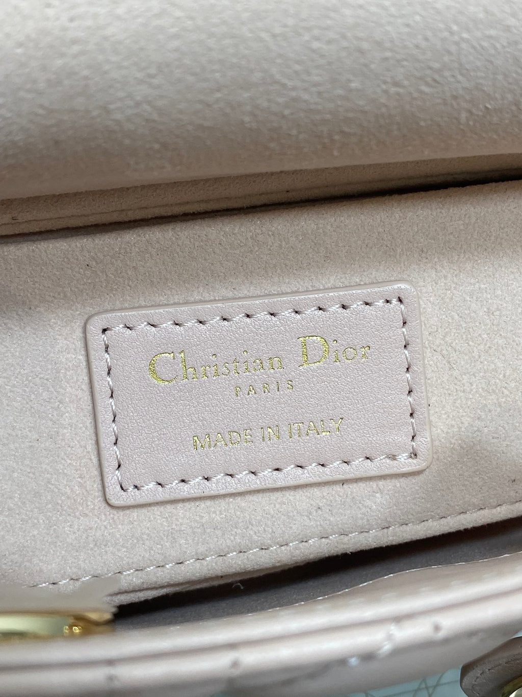 Christian Dior Paris Made in Italy leather label on Dior bag