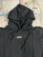 Black hoodie with front pocket, drawstrings, and OFFS logo on the chest