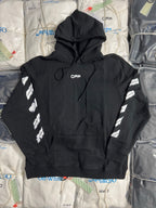 Black zipless hoodie with drawstring hood and OFFS logo at the center