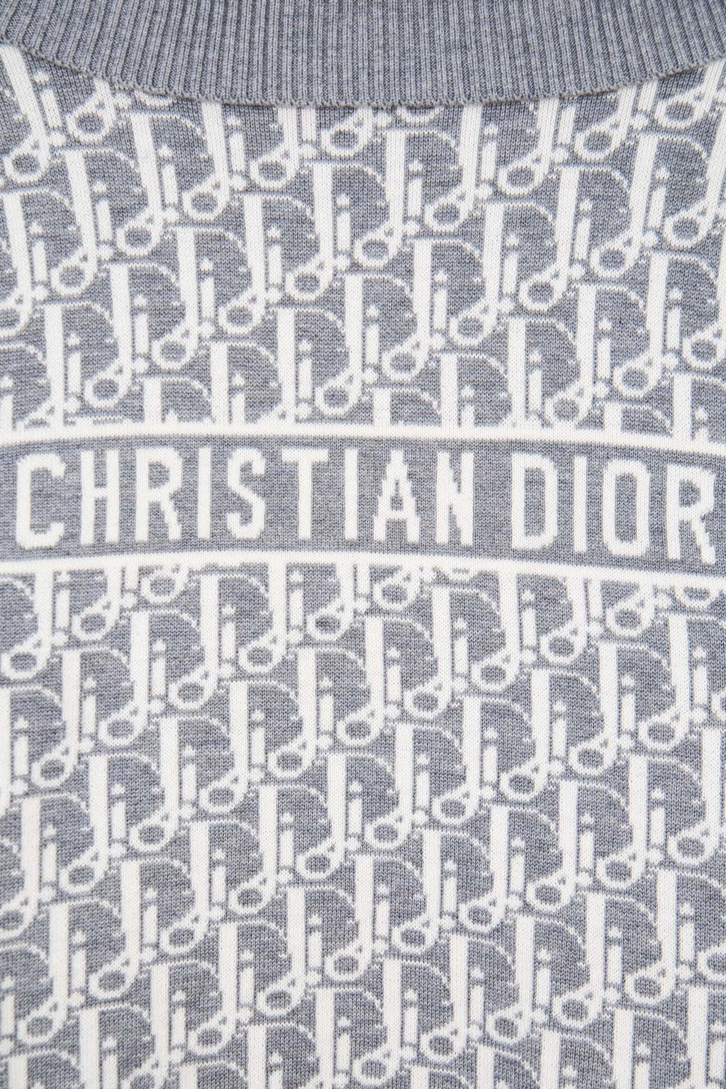 Grey knit monogram fabric with Christian Dior logo stripe detail