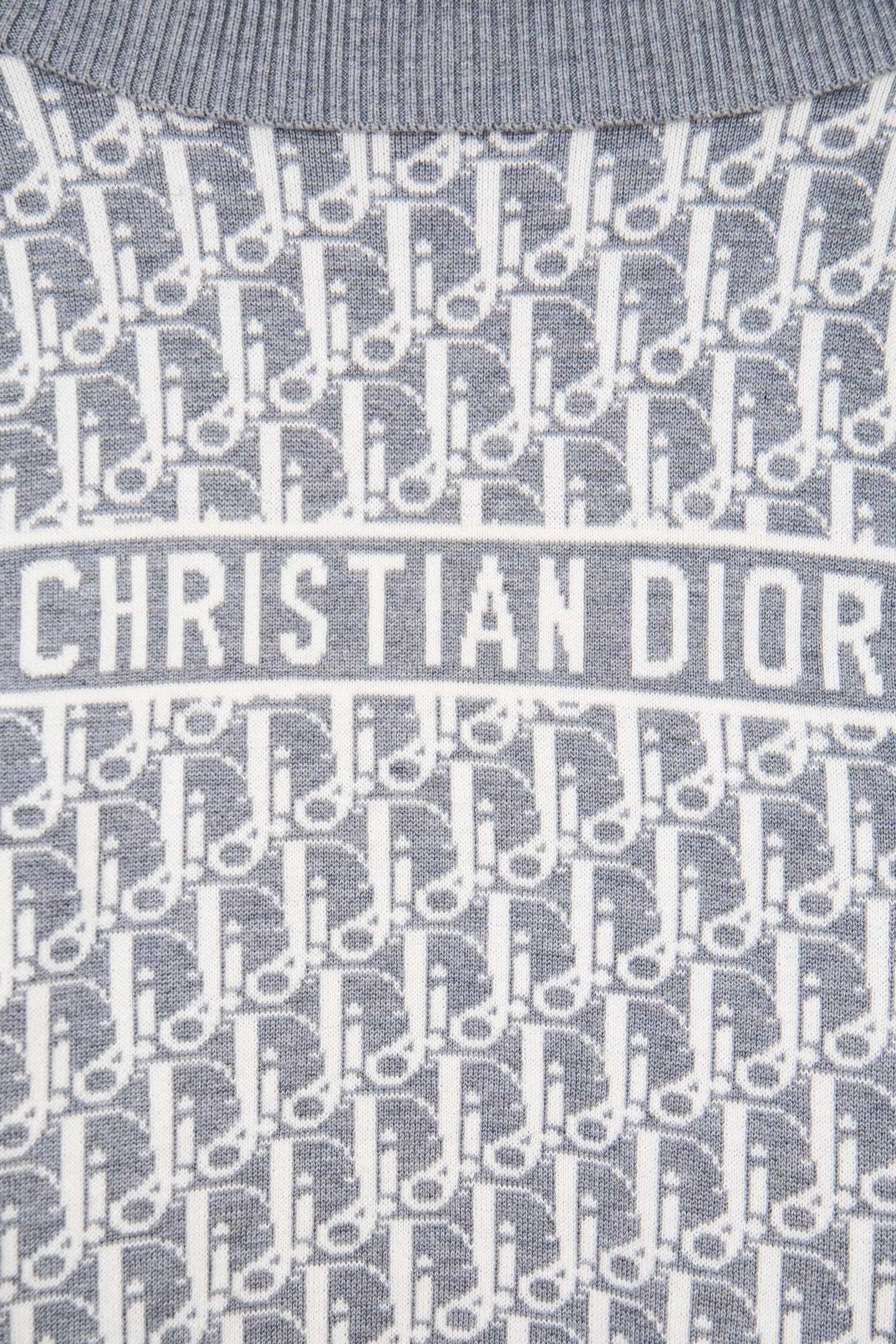 Grey knit monogram fabric with Christian Dior logo stripe detail