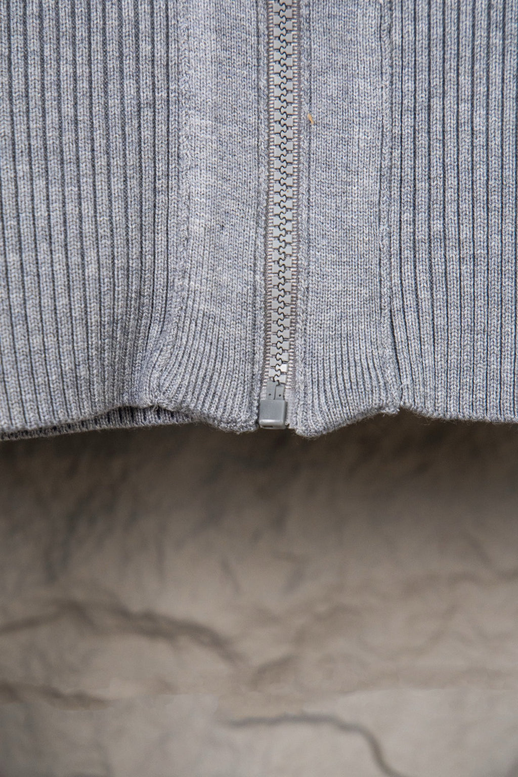 Dior long zip-front knit jacket with ribbed hem and metal zipper