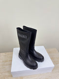 Women's dark knee-high boots, Christian Dior logo on shaft, lug sole