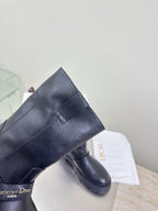 Dior ladies tall leather boot with textured finish and pull-on panel