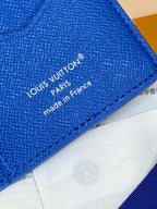 Blue small bag close-up showing Louis Vuitton “made in France” branding