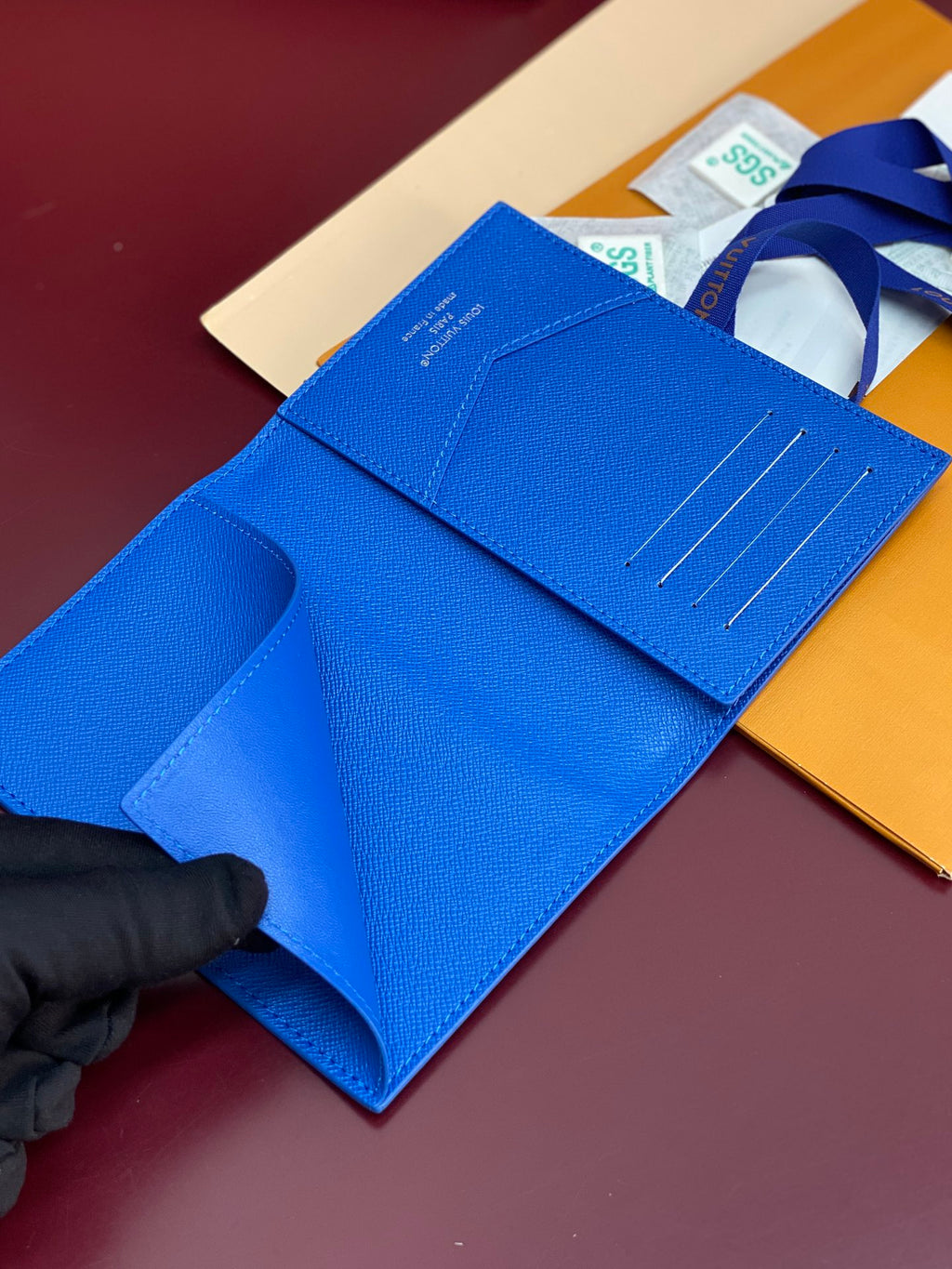 Blue small bag wallet with front and inside panel, card slot area