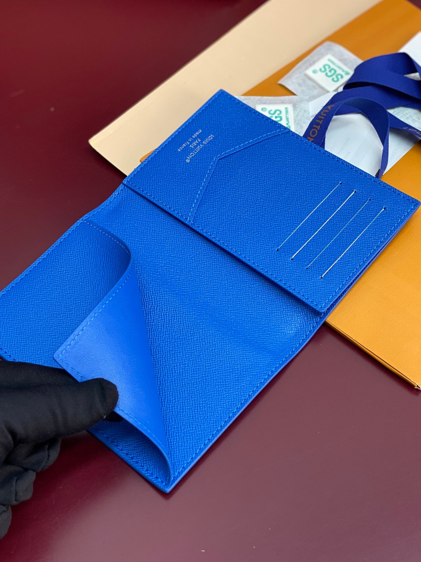 Blue small bag wallet with front and inside panel, card slot area