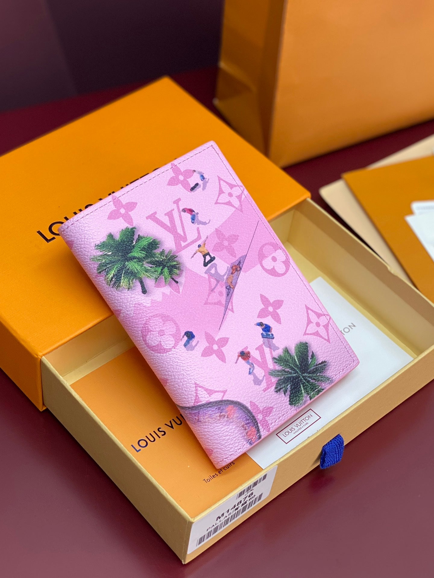 Small bag with pink monogram print, palm tree and Eiffel Tower motifs