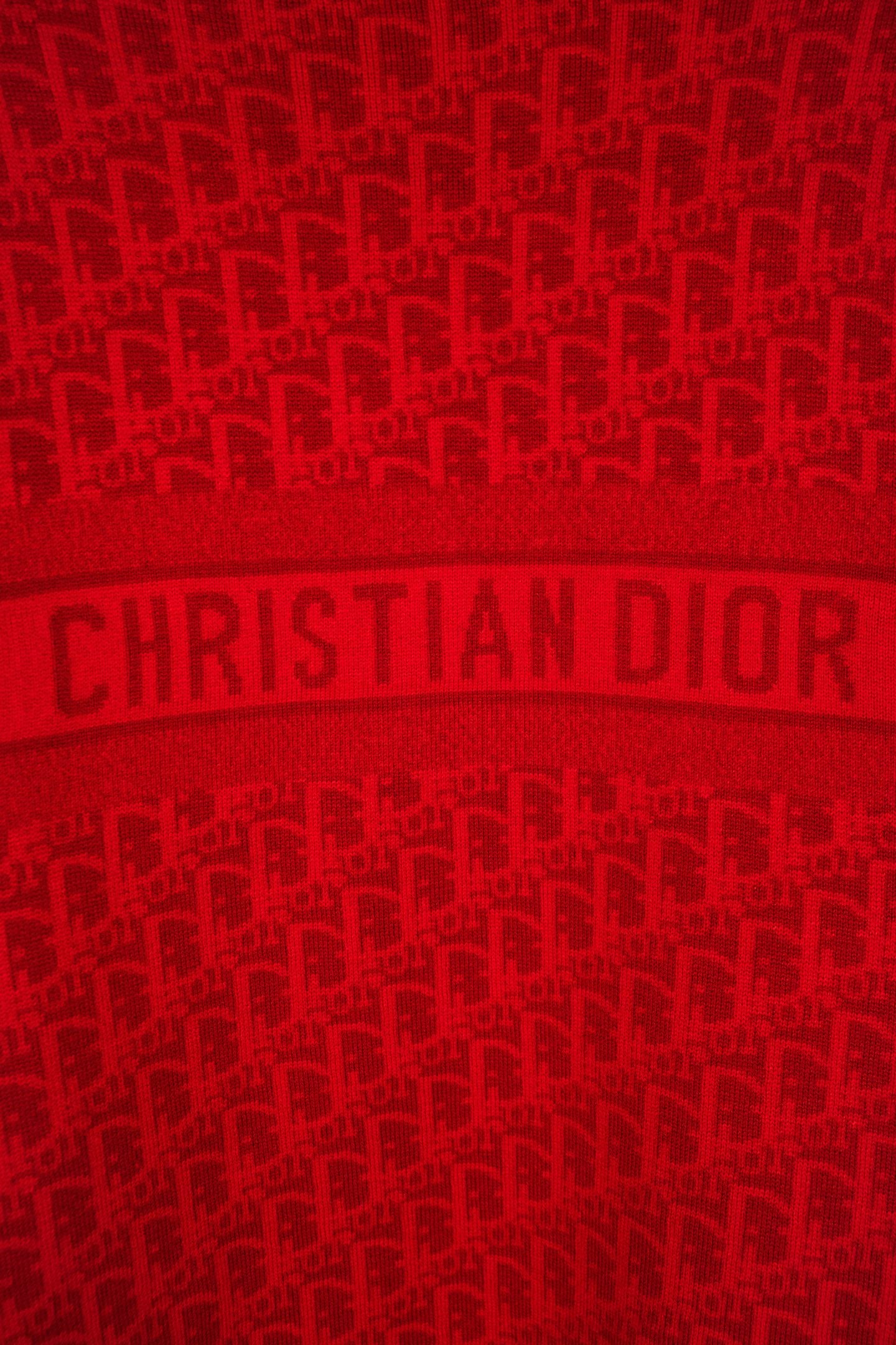 Red knit logo panel with CHRISTIAN DIOR lettering