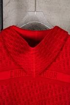 Red knit hoodie neckline with allover logo and CHRISTIAN DIOR band